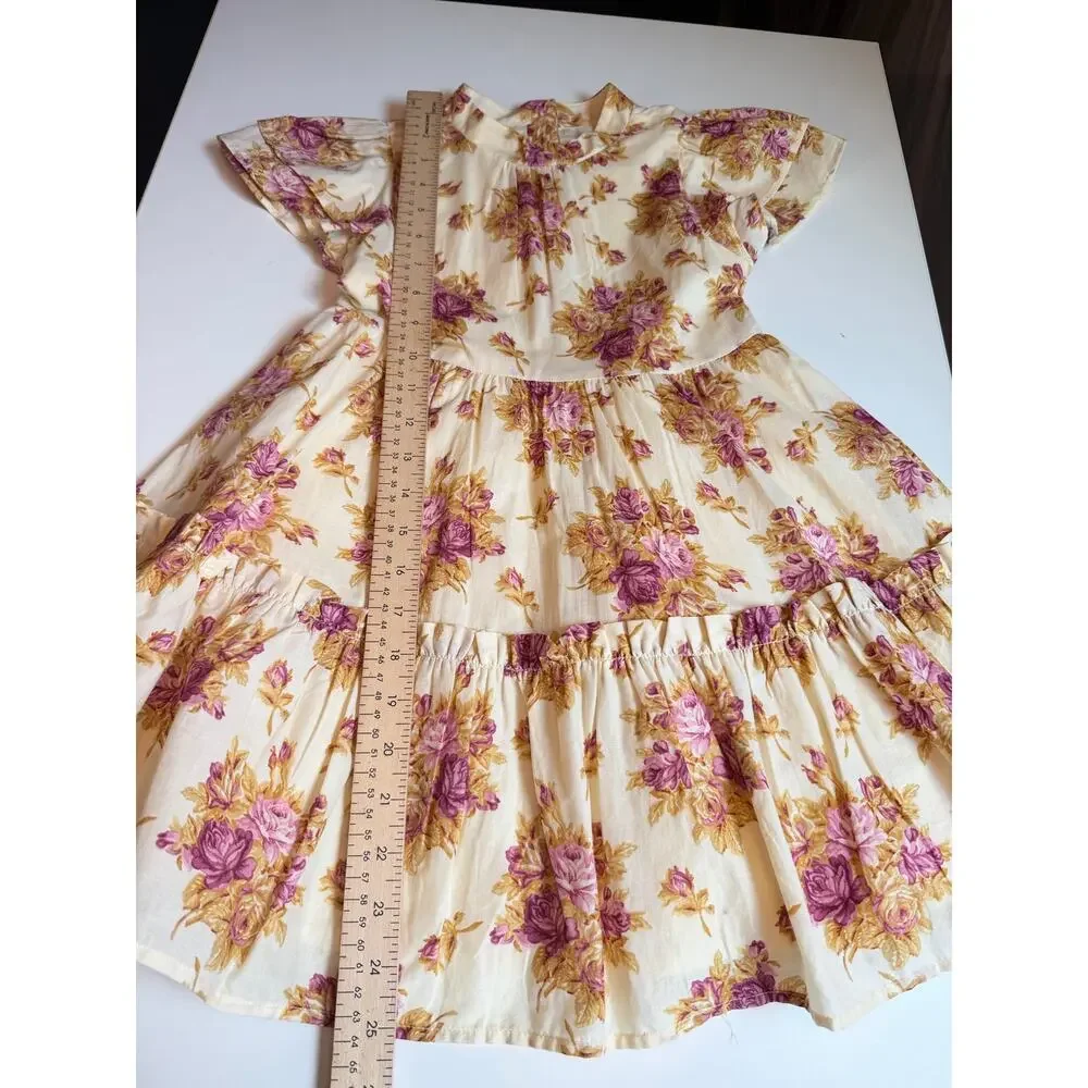 Janie and Jack Girls 6 Floral Ruffle Sleeve Dress Yellow Pink Summer Preppy